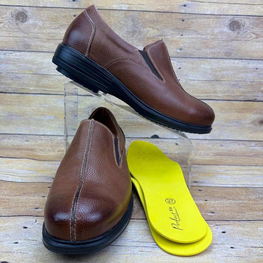 Gravity Defyer Mens Brown Leather‎ Slip On Loafers Comfort Shoes Size 11.5 Wide